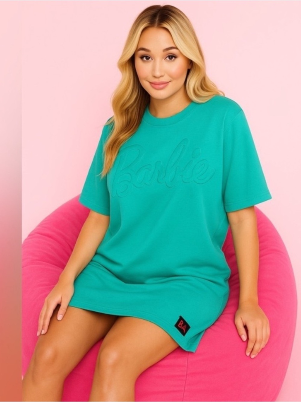 NWT Barbie x Ugly Duckling Collab Teal Green Graphic T-Shirt Dress Y2K Oversized